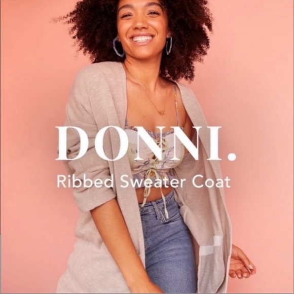 DONNI Ribbed Sweater Coat Duster Gray Lightweight Cardigan One Size - Picture 1 of 8